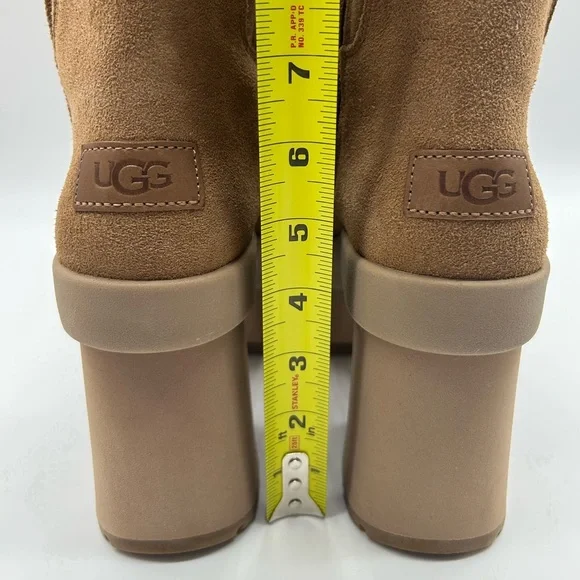 UGG Tall Suede Platform Shearling Lined Chunky Heel Boots Brown Size 7.5 - Picture 7 of 12
